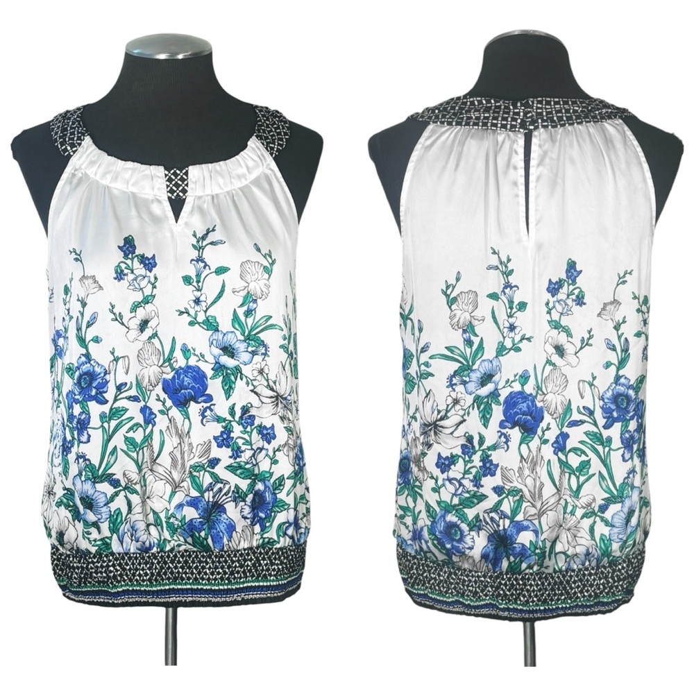 🆕 White House Black Market – Floral Sleeveless Keyhole Bubble Hem Top – Small